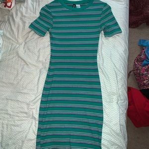 green striped divided dress